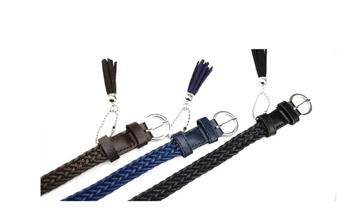 Maikun Thin Belts for Women High Quality PU Leather Lady Belt Exquisite Braided Tassel Female Belt for Dress Jeans