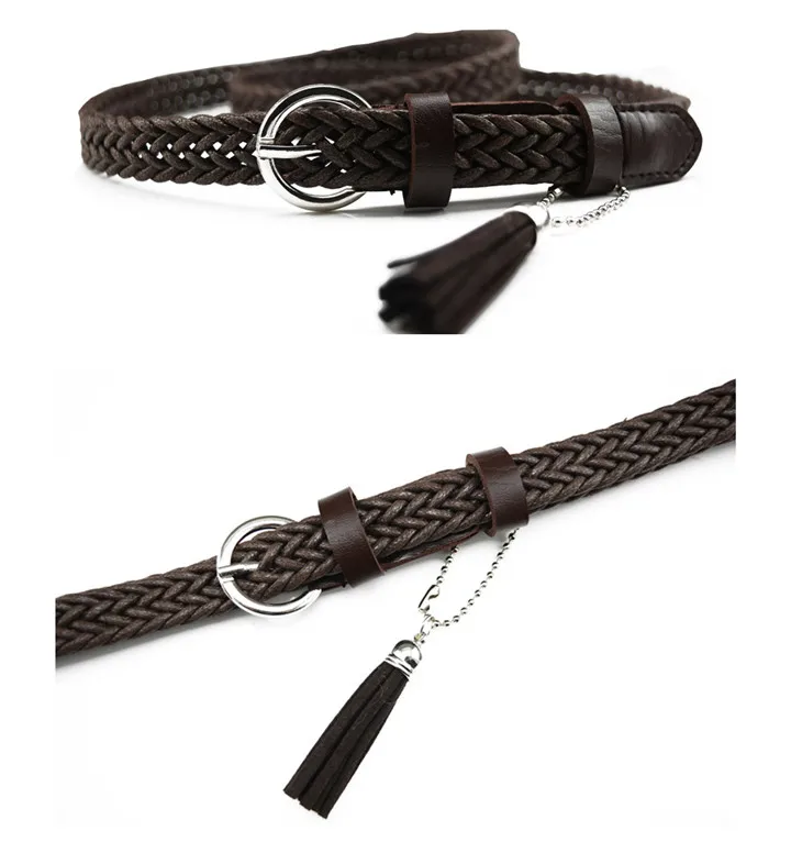 Maikun Thin Belts for Women High Quality PU Leather Lady Belt Exquisite Braided Tassel Female Belt for Dress Jeans