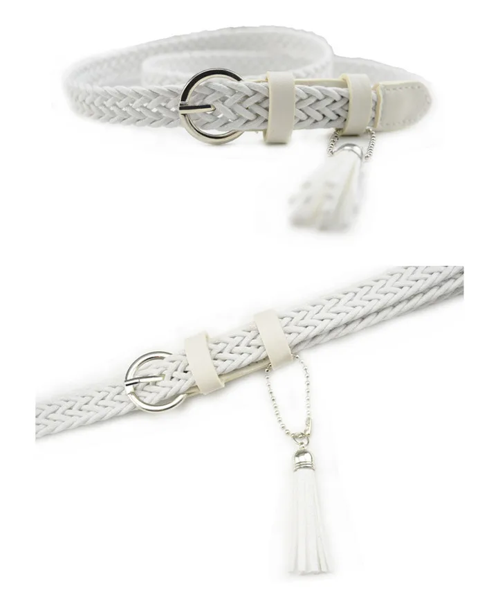 Maikun Thin Belts for Women High Quality PU Leather Lady Belt Exquisite Braided Tassel Female Belt for Dress Jeans