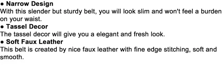 Maikun Thin Belts for Women High Quality PU Leather Lady Belt Exquisite Braided Tassel Female Belt for Dress Jeans