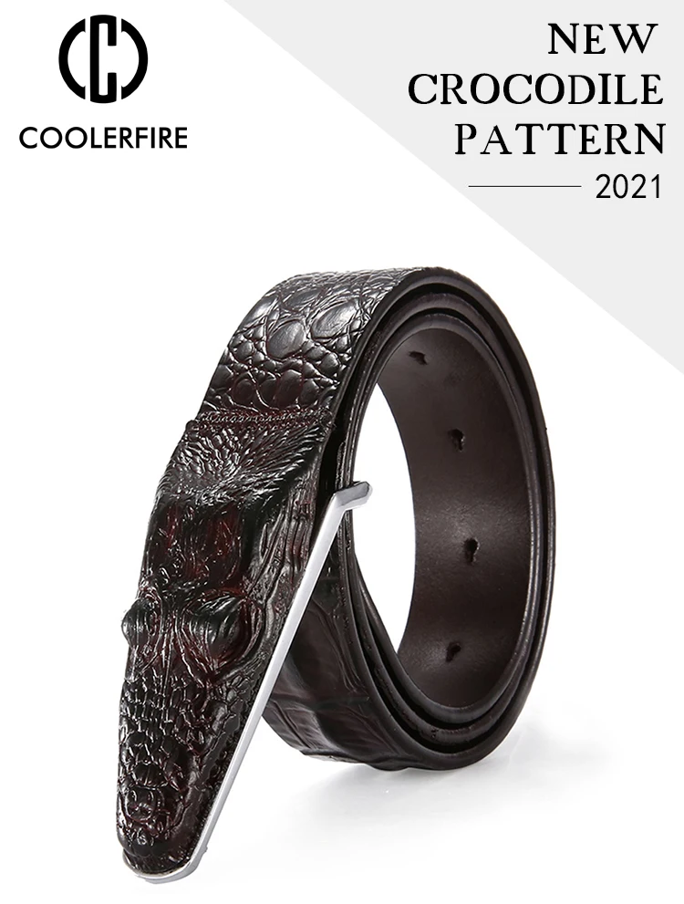 Men Luxury Belts Snake Buckle Crocodile Patter Genuine Leather Belts for Men High Quality Vintage Brand Jeans Strap ZD2110