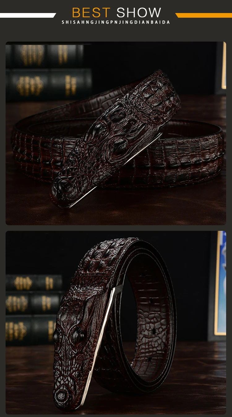 Men Luxury Belts Snake Buckle Crocodile Patter Genuine Leather Belts for Men High Quality Vintage Brand Jeans Strap ZD2110
