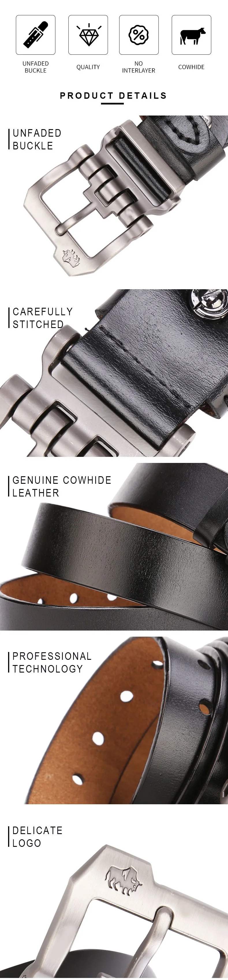 Men Belt for Men Cowskin Genuine Leather Personality Men Belt Buckle Quality Male Brown Strap Vintage Jeans N71223