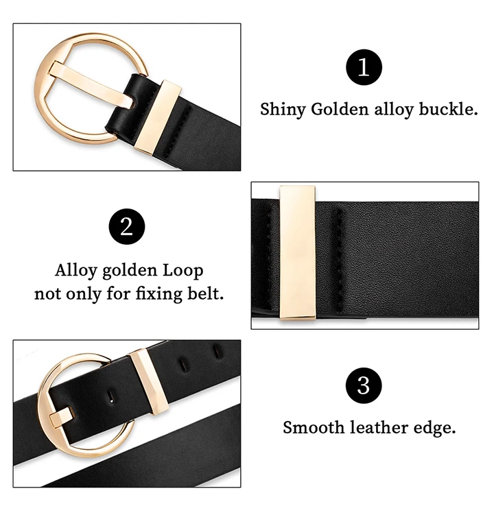 Maikun Women's Pin Buckle Wide Belt Thick Faux Leather Belt Jeans Female Popular Present