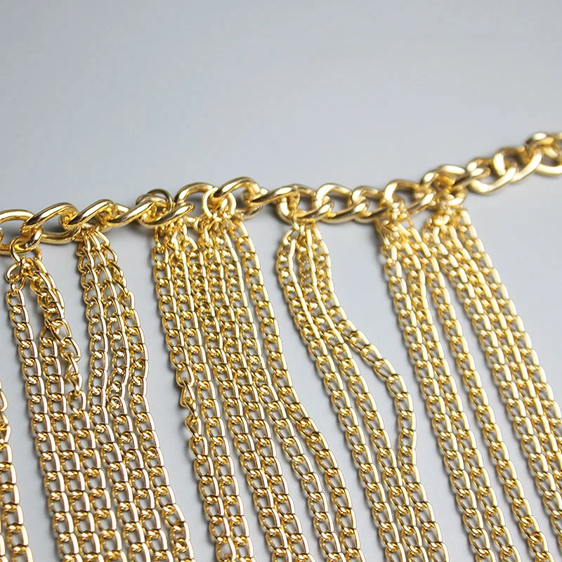 2021 Luxury Wide Tassel Fringe Metal Waist Chain Gold Wide Waist Belt Female Night Club Body Chain European Ladies Belt Cinture