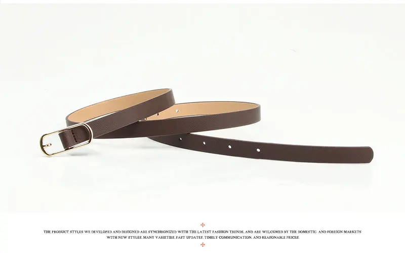 1.4x105cm Retro Pin Buckle Thin Belt for Women Girls Simple PU Leather Waistband Ladies Jeans Dress Accessories