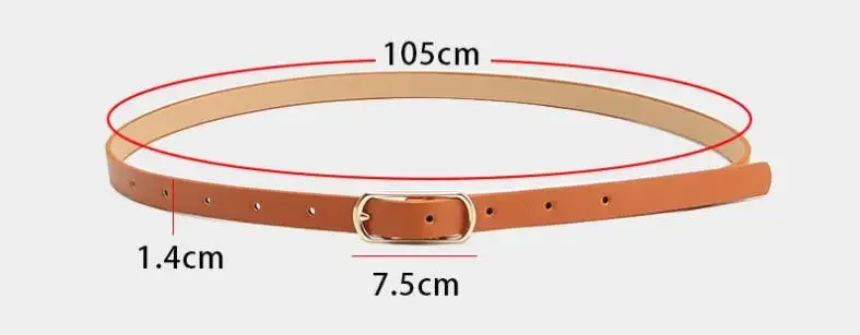 1.4x105cm Retro Pin Buckle Thin Belt for Women Girls Simple PU Leather Waistband Ladies Jeans Dress Accessories