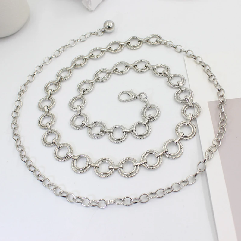  Women Metal Circle Ring Chain Blet Golden Silver Thin Tassel Waist Chain Ladies Dress Coat Skinny Waistband
