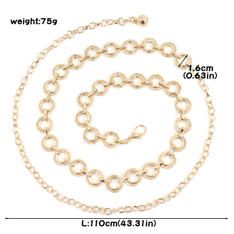  Women Metal Circle Ring Chain Blet Golden Silver Thin Tassel Waist Chain Ladies Dress Coat Skinny Waistband