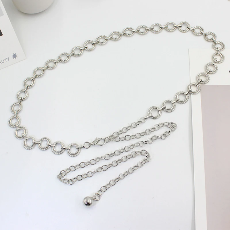 Women Metal Circle Ring Chain Blet Golden Silver Thin Tassel Waist Chain Ladies Dress Coat Skinny Waistband