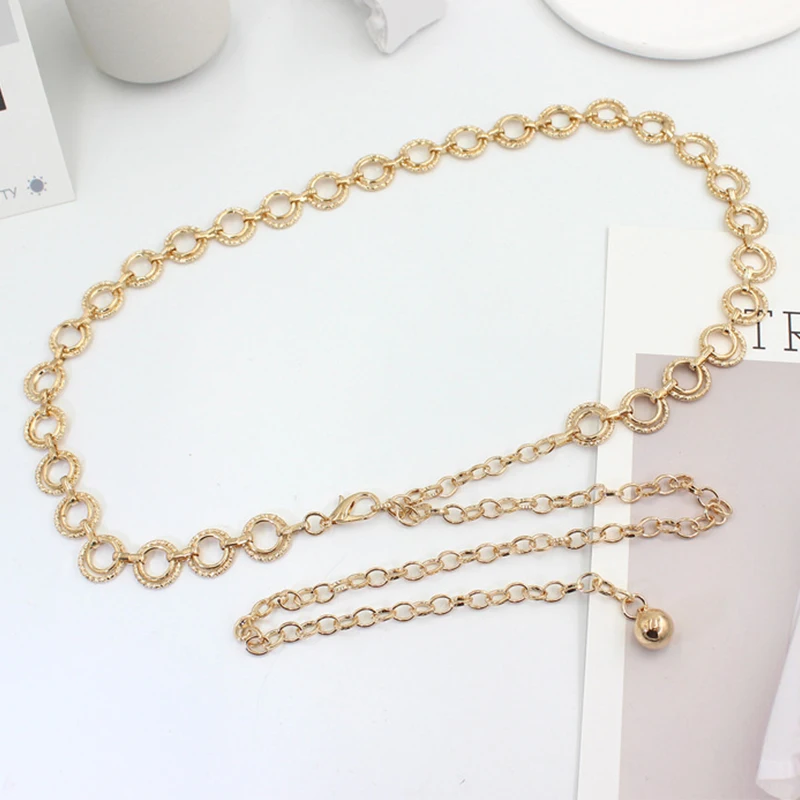  Women Metal Circle Ring Chain Blet Golden Silver Thin Tassel Waist Chain Ladies Dress Coat Skinny Waistband