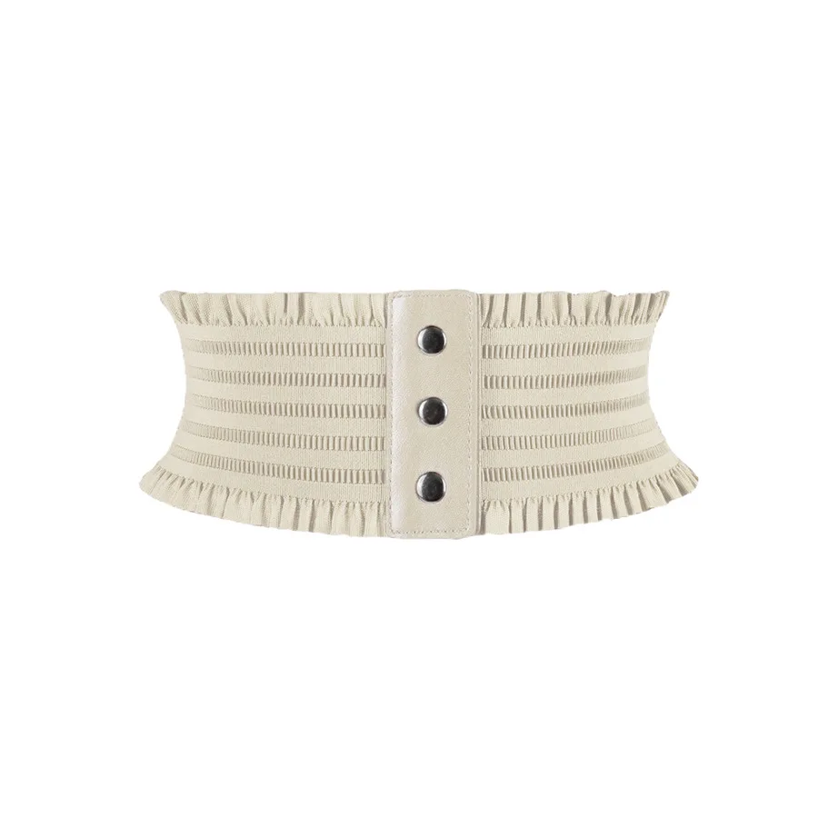 Ruffles Wide Belt Triple Buckle Elegant Elastic Waistband Decorative Dress Girdle for Women Goth Punk Stretch Cummerbunds