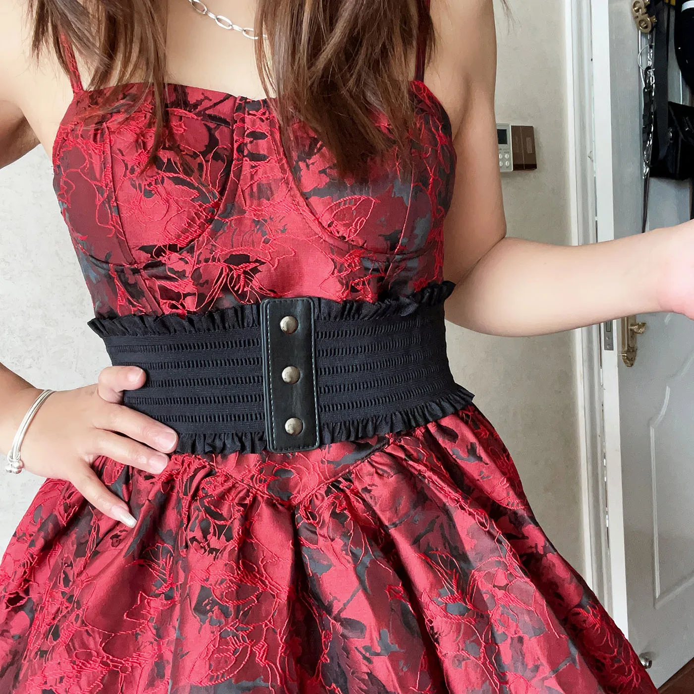 Ruffles Wide Belt Triple Buckle Elegant Elastic Waistband Decorative Dress Girdle for Women Goth Punk Stretch Cummerbunds