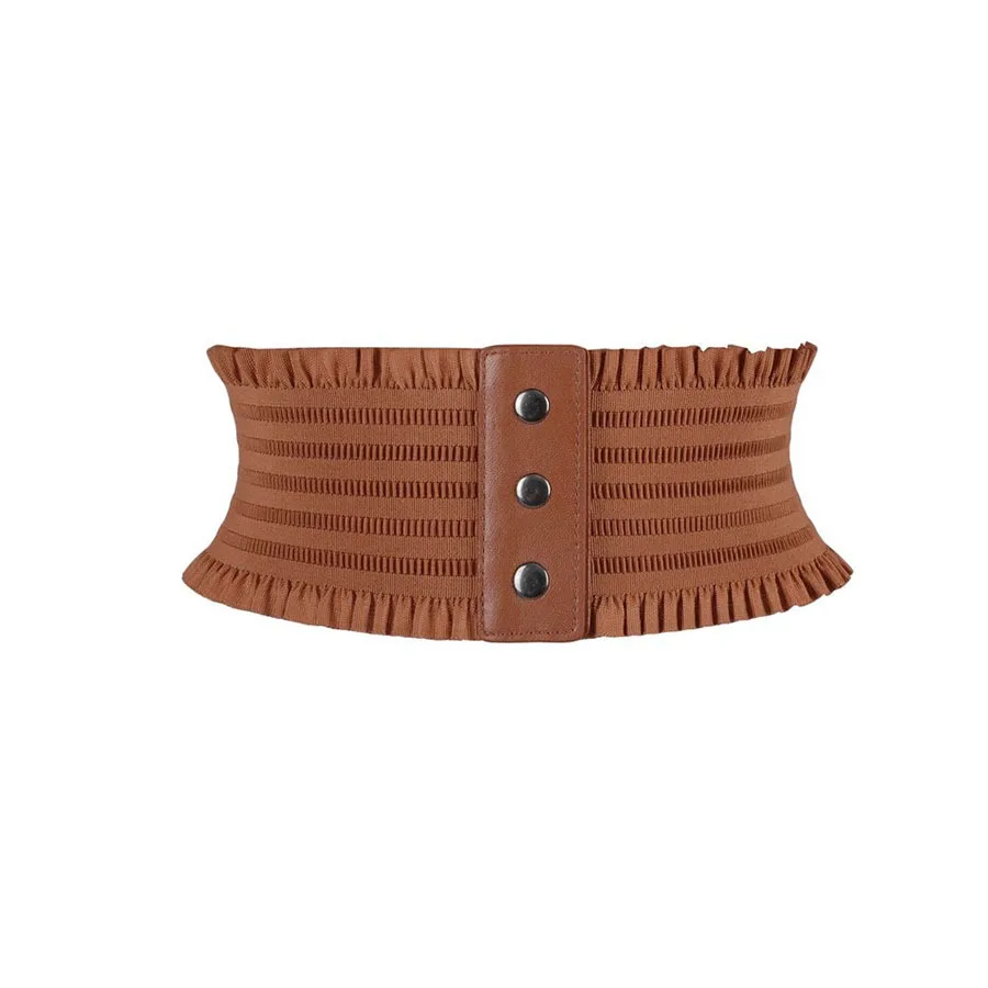 Ruffles Wide Belt Triple Buckle Elegant Elastic Waistband Decorative Dress Girdle for Women Goth Punk Stretch Cummerbunds