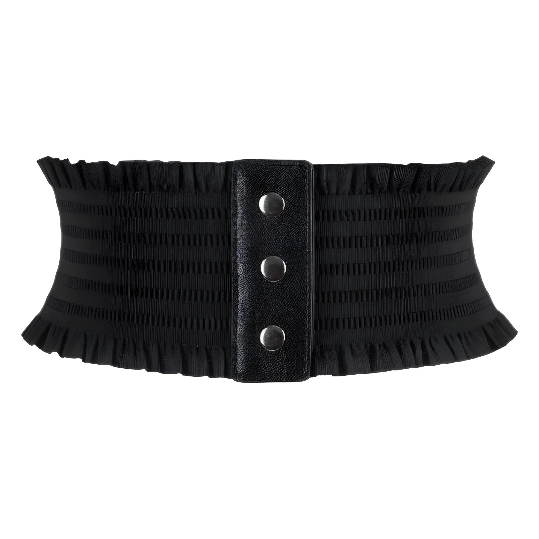 Ruffles Wide Belt Triple Buckle Elegant Elastic Waistband Decorative Dress Girdle for Women Goth Punk Stretch Cummerbunds