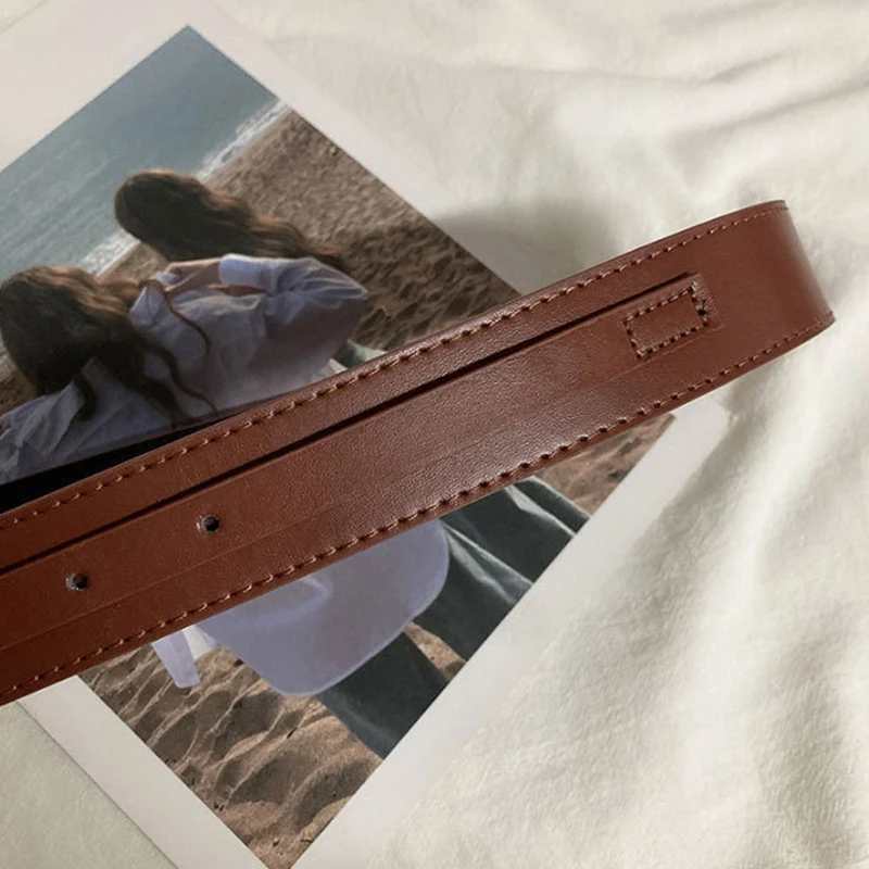 Women Wide Leather Belts Retro Metal Buckle Skinny Waistband Punk Female Lady Dress Coat Decorative Waist Straps