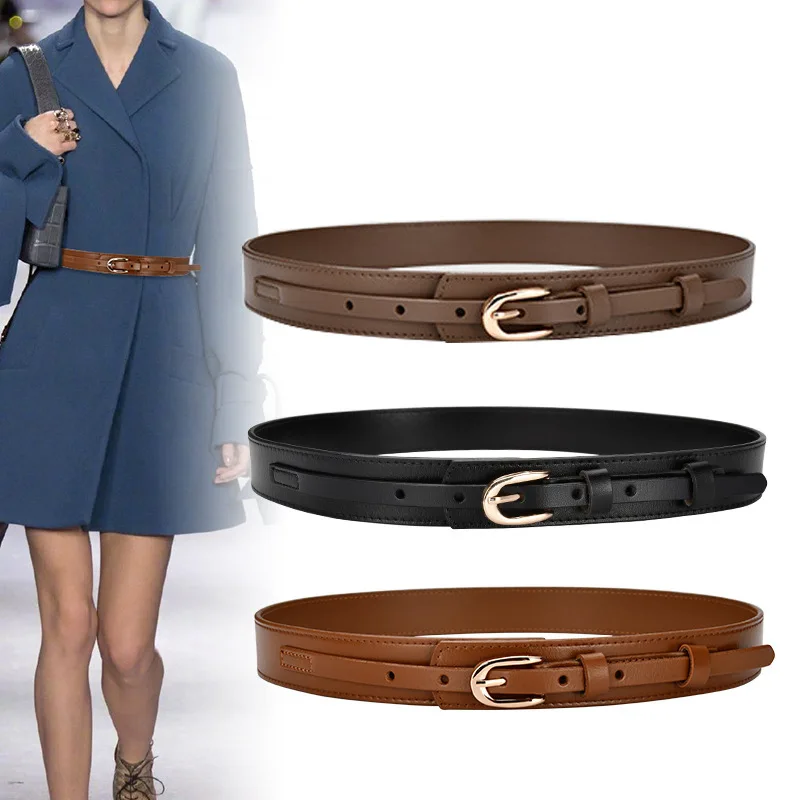 Women Wide Leather Belts Retro Metal Buckle Skinny Waistband Punk Female Lady Dress Coat Decorative Waist Straps
