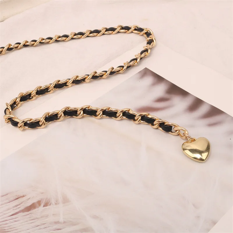 Women Metal Waist Chain Belt Long Thin Tassel Ball Heart Adjustable Waistband For Female Lady Dress Coat Decoration Strap Girdle