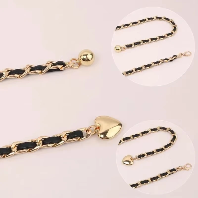 Women Metal Waist Chain Belt Long Thin Tassel Ball Heart Adjustable Waistband For Female Lady Dress Coat Decoration Strap Girdle
