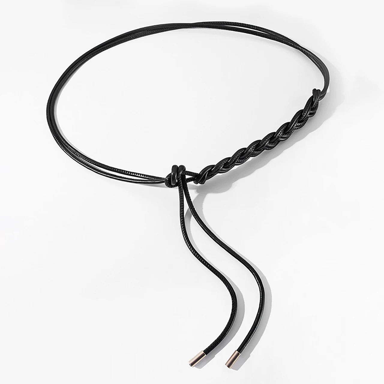 Women Knotted Long Belt Fashion Braided Leather Rope Thin Belt Female Dress Coat Decorative String Waistband