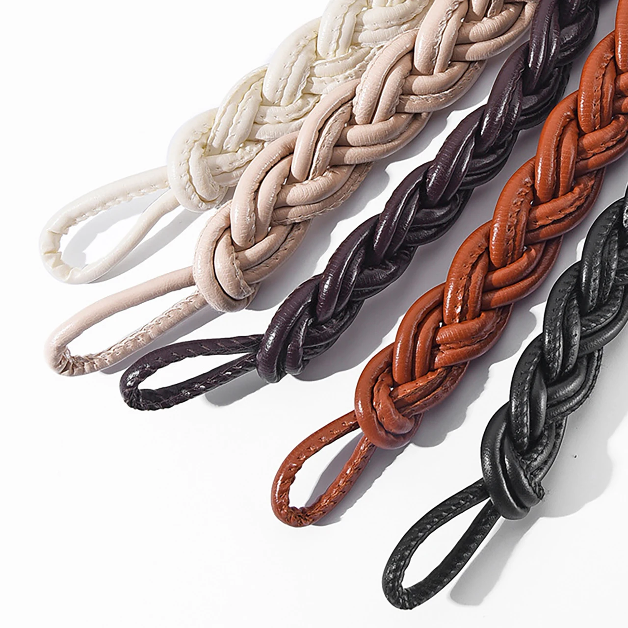 Women Knotted Long Belt Fashion Braided Leather Rope Thin Belt Female Dress Coat Decorative String Waistband