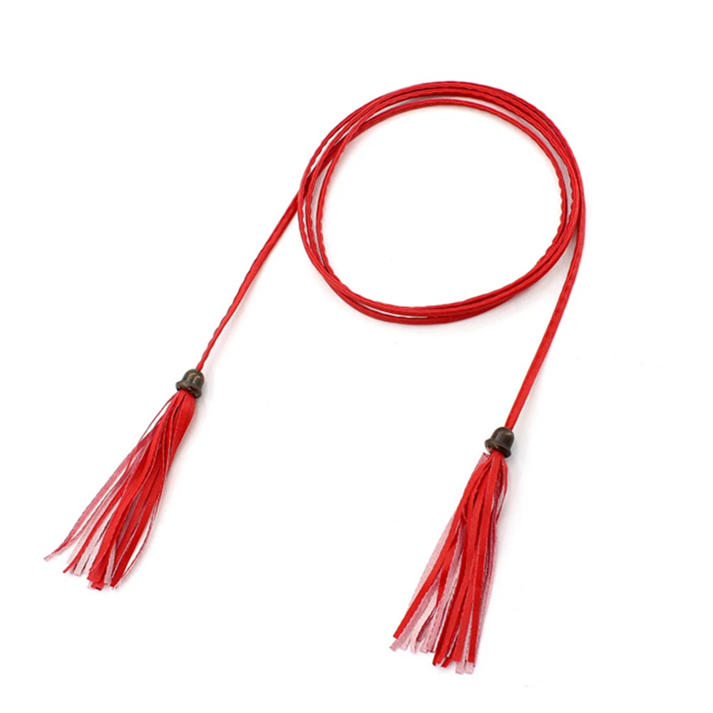 Women Long rope Waist Chain Belt Braided PU Leather Long Tassel Decoration Dress Waist Rope Knotted Skinny String Waistband