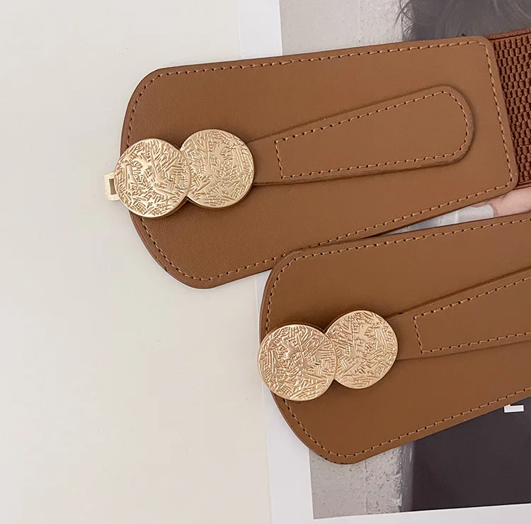 Luxury Ladies Wide Belt Elastic Vintage Buckle Leather Wide Fashion Wild Pin Buckle Women's Belt Waist Seal Belt