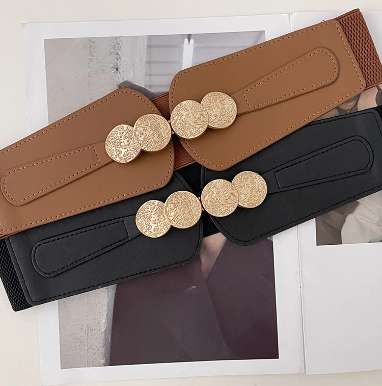 Luxury Ladies Wide Belt Elastic Vintage Buckle Leather Wide Fashion Wild Pin Buckle Women's Belt Waist Seal Belt