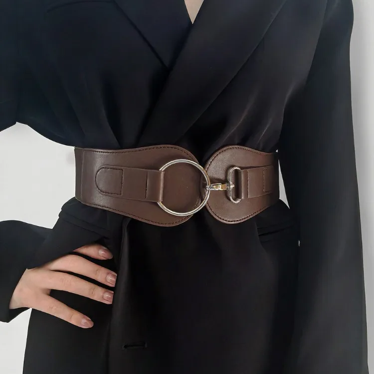 Luxury Ladies Wide Belt Elastic Vintage Buckle Leather Wide Fashion Wild Pin Buckle Women's Belt Waist Seal Belt