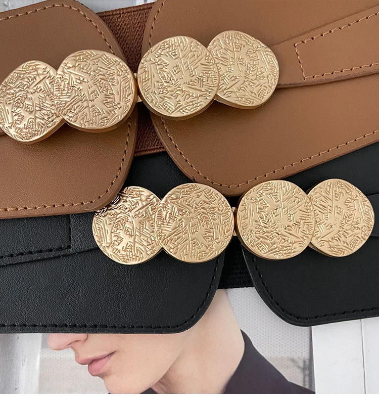 Luxury Ladies Wide Belt Elastic Vintage Buckle Leather Wide Fashion Wild Pin Buckle Women's Belt Waist Seal Belt