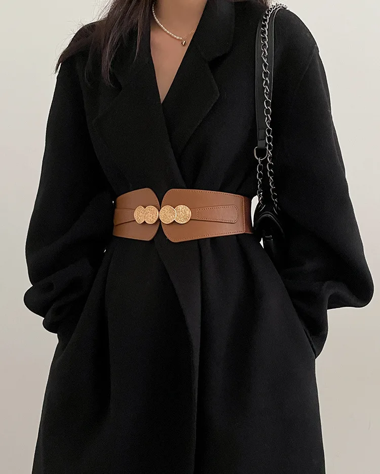 Luxury Ladies Wide Belt Elastic Vintage Buckle Leather Wide Fashion Wild Pin Buckle Women's Belt Waist Seal Belt