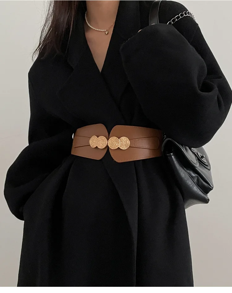 Luxury Ladies Wide Belt Elastic Vintage Buckle Leather Wide Fashion Wild Pin Buckle Women's Belt Waist Seal Belt