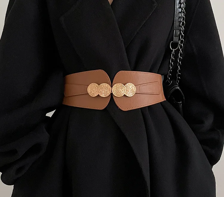 Luxury Ladies Wide Belt Elastic Vintage Buckle Leather Wide Fashion Wild Pin Buckle Women's Belt Waist Seal Belt