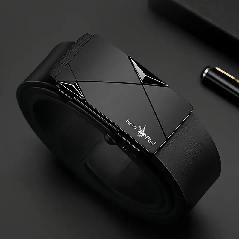 Fashionable men's High-Quality leather Belt with Automatic Buckle, Suitable for Young and Middle-Aged Gentlemen