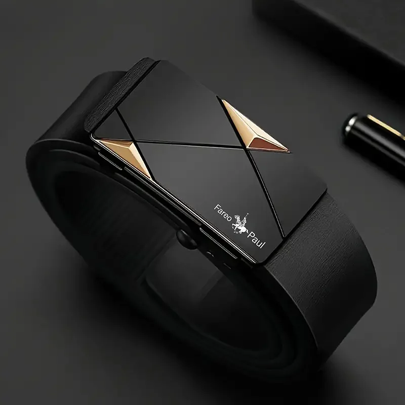 Fashionable men's High-Quality leather Belt with Automatic Buckle, Suitable for Young and Middle-Aged Gentlemen