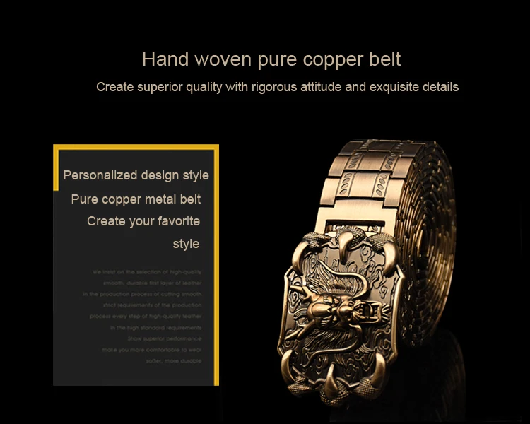 Men's belt Stainless steel Belt Retro Dragon metal Belt Gold Color Charm Belt Hip Hop Punk Strap self-defense luxury Belt male