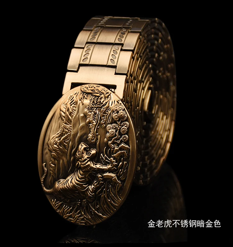 Men's belt Stainless steel Belt Retro Dragon metal Belt Gold Color Charm Belt Hip Hop Punk Strap self-defense luxury Belt male
