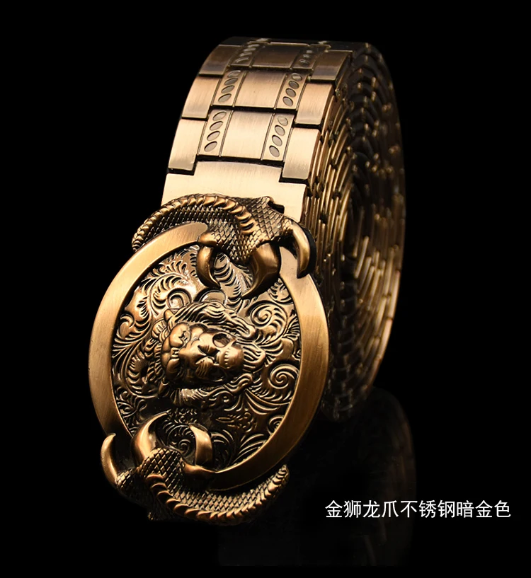 Men's belt Stainless steel Belt Retro Dragon metal Belt Gold Color Charm Belt Hip Hop Punk Strap self-defense luxury Belt male