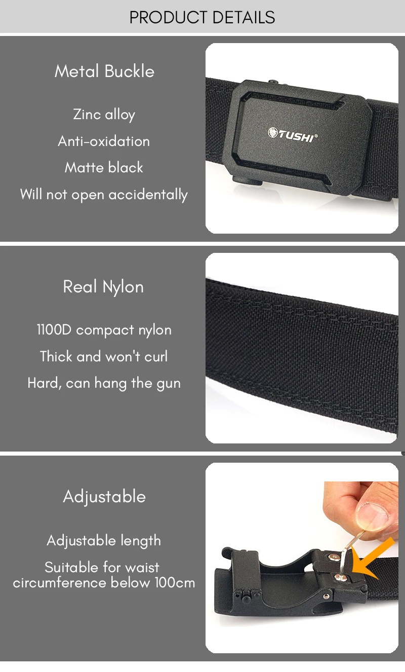 KOLBER New Tactical Belt for Men and Women Metal Automatic Buckle Black Military Army Gun Belt Thick Nylon IPSC Waistband Girdle