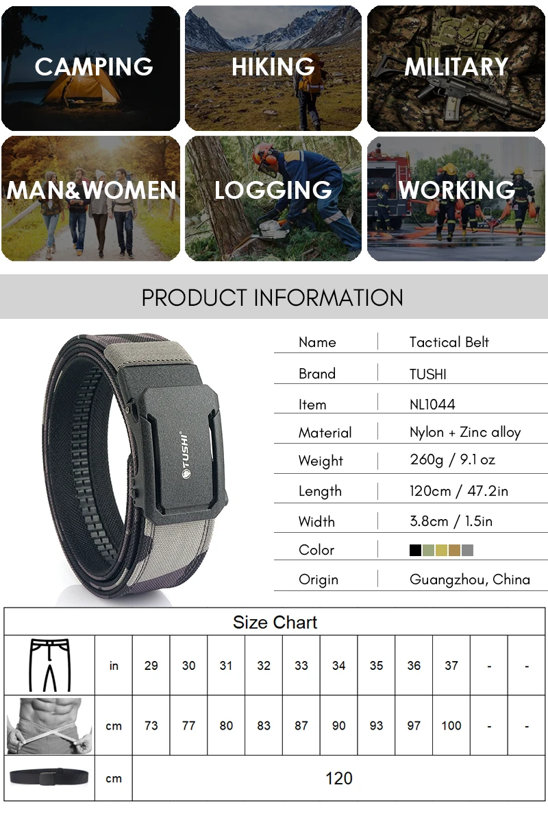 KOLBER New Tactical Belt for Men and Women Metal Automatic Buckle Black Military Army Gun Belt Thick Nylon IPSC Waistband Girdle