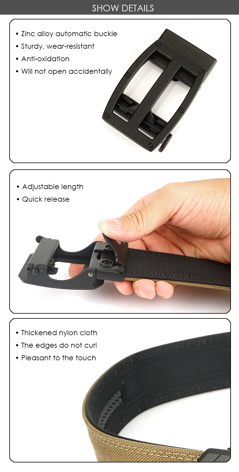 VATLTY 2024 Men's Tactical Belt Zinc Alloy Automatic Buckle Sturdy Nylon Police Duty Military Gun Belt Blue Casual Belt Male