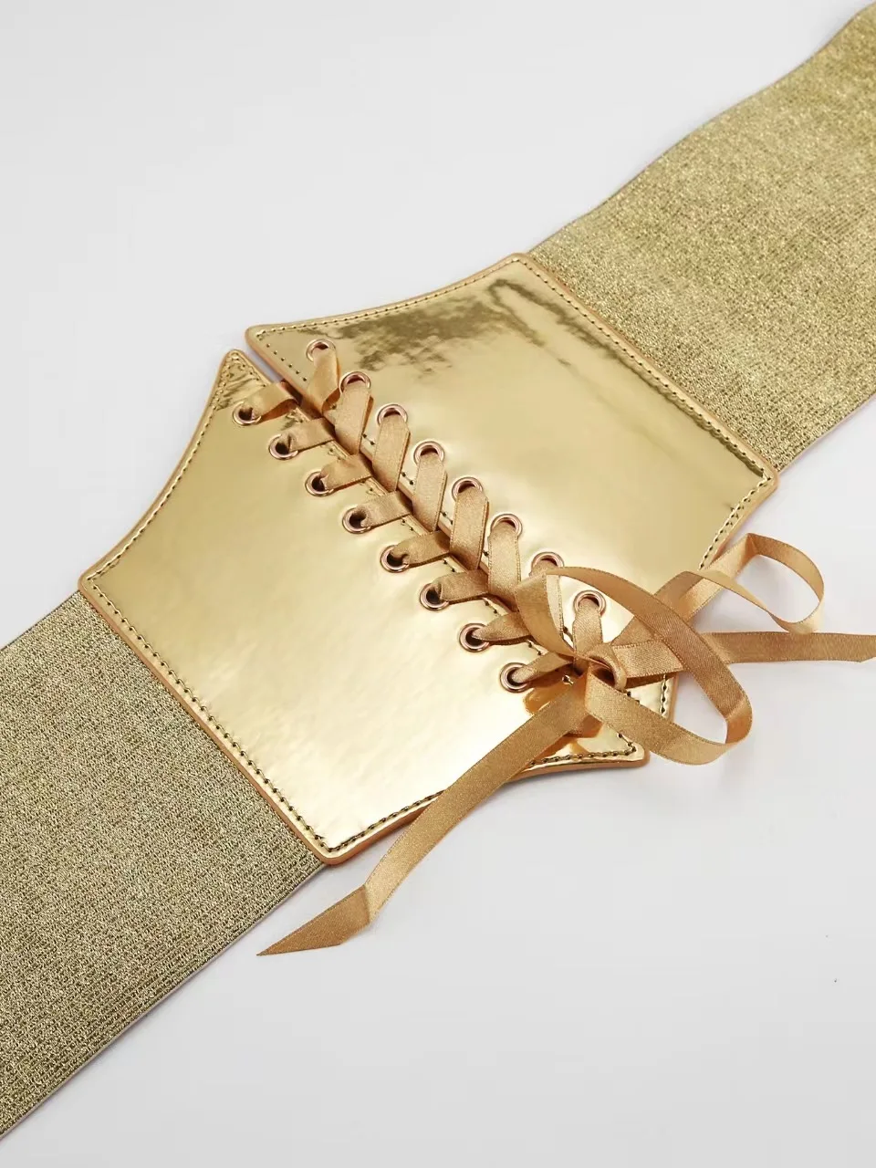 Fashion Elastic Gold Silver Corset Wide Belt For Women PU Leather Lace Up Waist Strap Female Dress Skirt Coat Decorative Girdle
