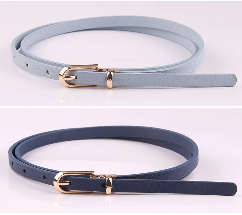 Fashion PU Leather Women Belts Black Blue White Pink Red Thin Skinny Pin Buckle Waistband Dress Jeans Decoration Belts