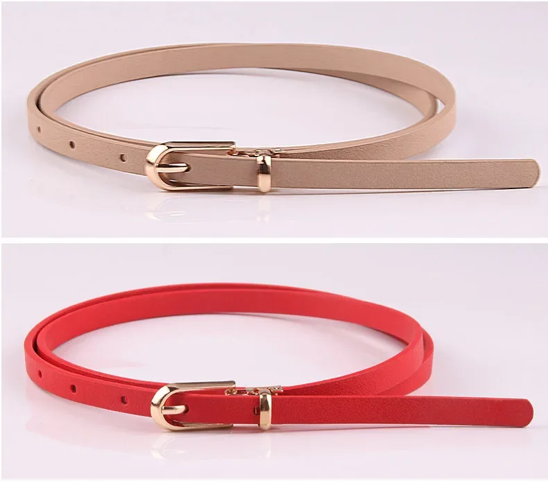 Fashion PU Leather Women Belts Black Blue White Pink Red Thin Skinny Pin Buckle Waistband Dress Jeans Decoration Belts