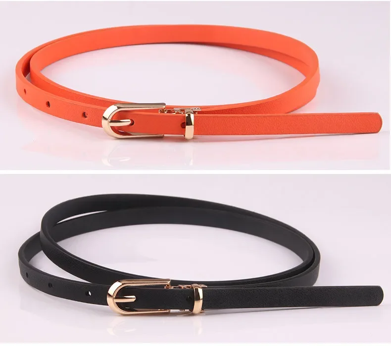 Fashion PU Leather Women Belts Black Blue White Pink Red Thin Skinny Pin Buckle Waistband Dress Jeans Decoration Belts