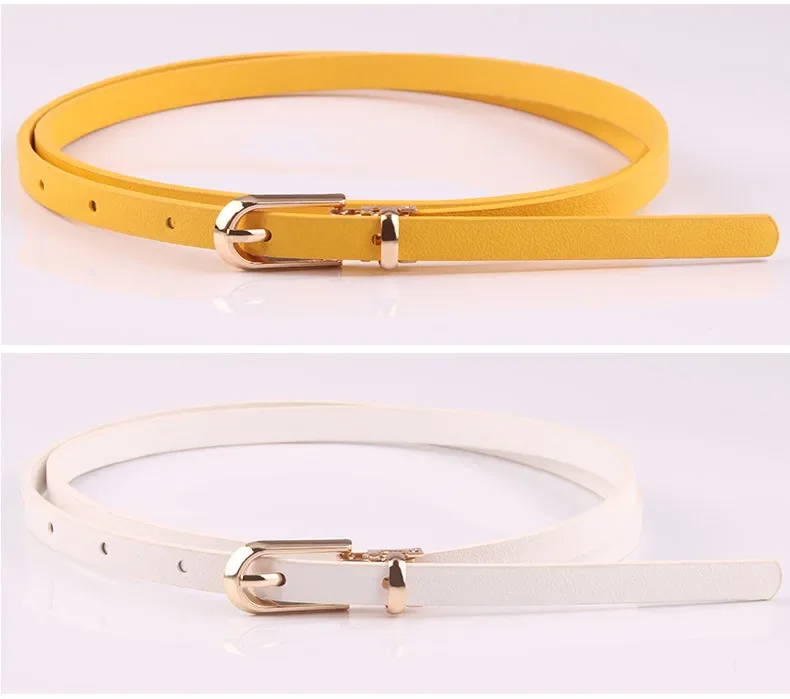 Fashion PU Leather Women Belts Black Blue White Pink Red Thin Skinny Pin Buckle Waistband Dress Jeans Decoration Belts