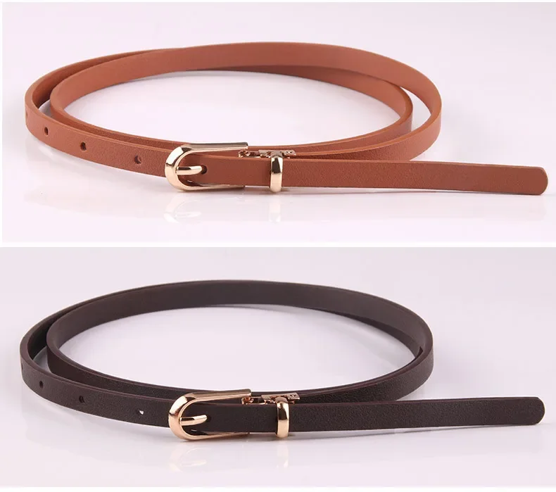 Fashion PU Leather Women Belts Black Blue White Pink Red Thin Skinny Pin Buckle Waistband Dress Jeans Decoration Belts
