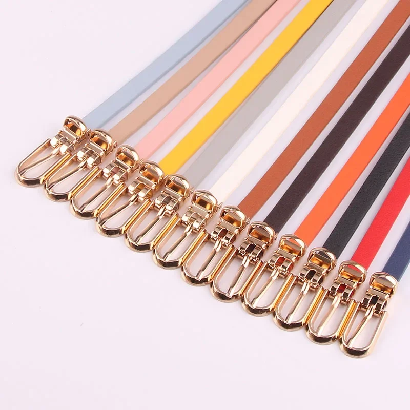 Fashion PU Leather Women Belts Black Blue White Pink Red Thin Skinny Pin Buckle Waistband Dress Jeans Decoration Belts