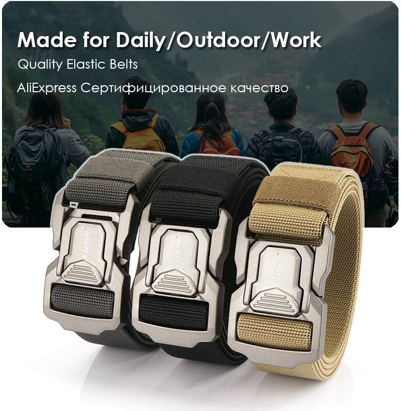 KOLBER New Men's Casual Elastic Belt Aluminum Buckle Quick Release Military Tactical Belt Soft Nylon Stretch Work Belt Waistband
