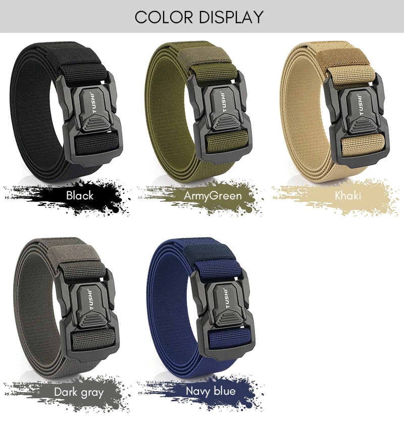 KOLBER New Men's Casual Elastic Belt Aluminum Buckle Quick Release Military Tactical Belt Soft Nylon Stretch Work Belt Waistband